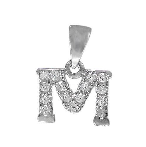 Sterling Silver Initial Pendant Set with Cubic Zirconia Letter M