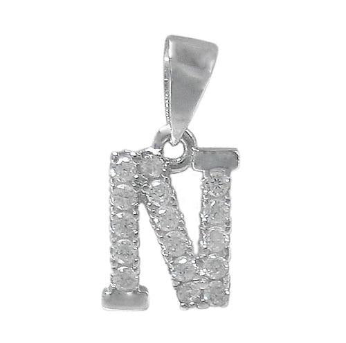 Sterling Silver Initial Pendant Set with Cubic Zirconia Letter N