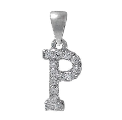 Sterling Silver Initial Pendant Set with Cubic Zirconia Letter P