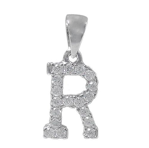 Sterling Silver Initial Pendant Set with Cubic Zirconia Letter R