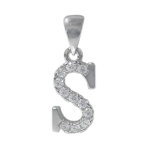 Sterling Silver Initial Pendant Set with Cubic Zirconia Letter S
