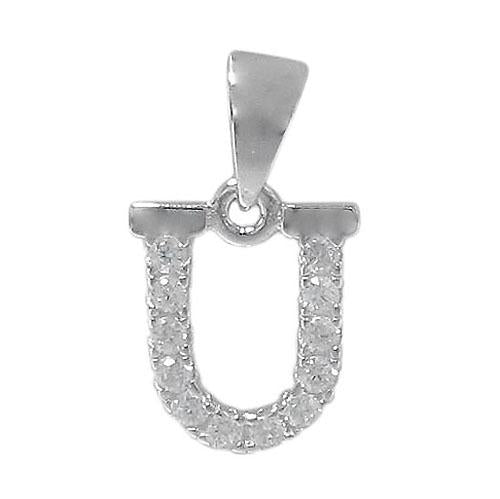 Sterling Silver Initial Pendant Set with Cubic Zirconia Letter U