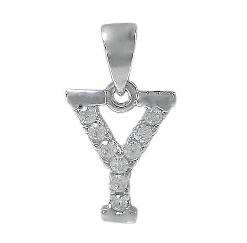 Sterling Silver Initial Pendant Set with Cubic Zirconia Letter Y