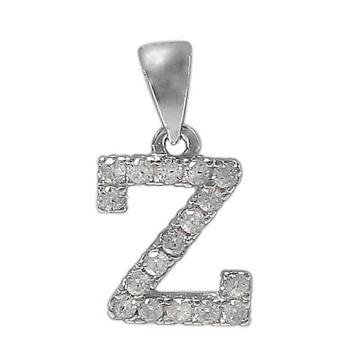 Sterling Silver Initial Pendant Set with Cubic Zirconia Letter Z