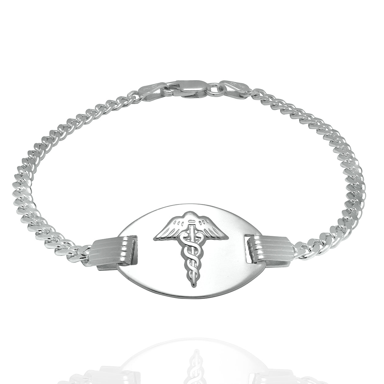 Sterling Silver 925 Medical Alert Bracelet Curb Style 3mm Width