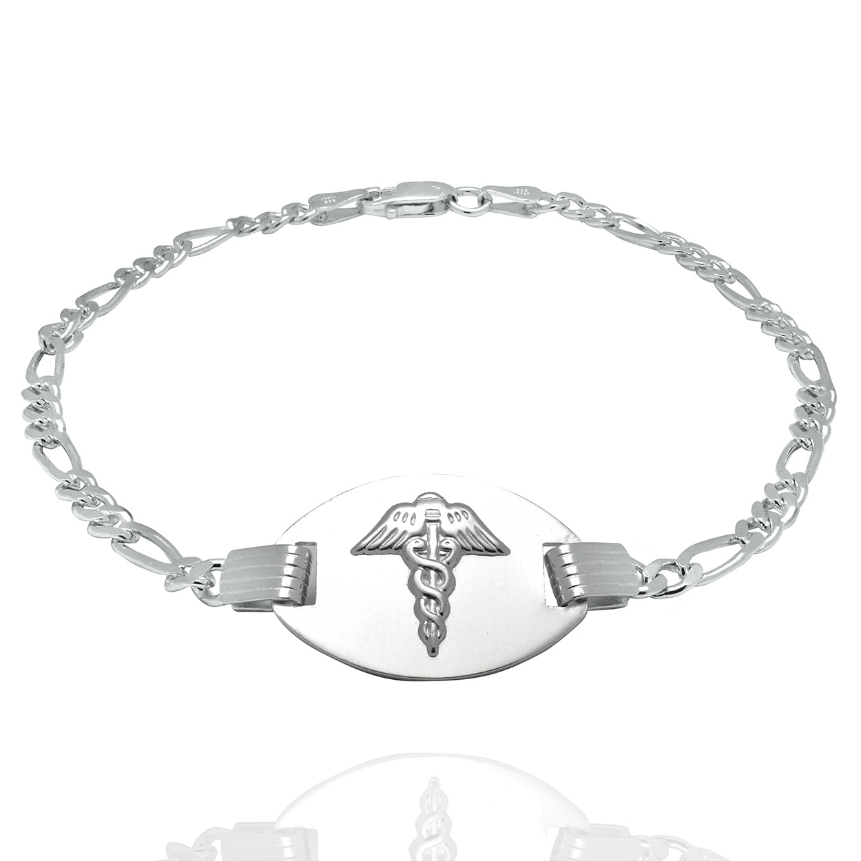 Sterling Silver 925 Medical Alert Bracelet Figaro Style 3mm Width