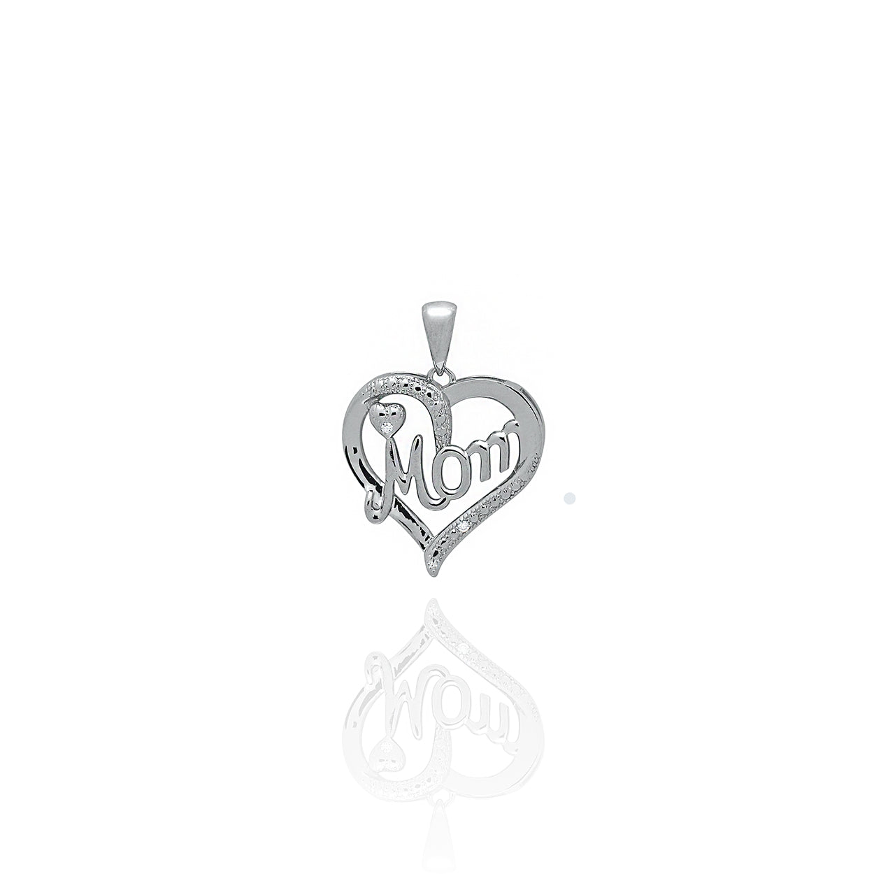 Sterling Silver Mom Heart Pendant with Minature Heart