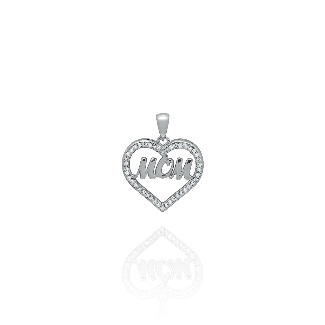 Sterling Silver Mom Heart Pendant with Cubic Zirconia
