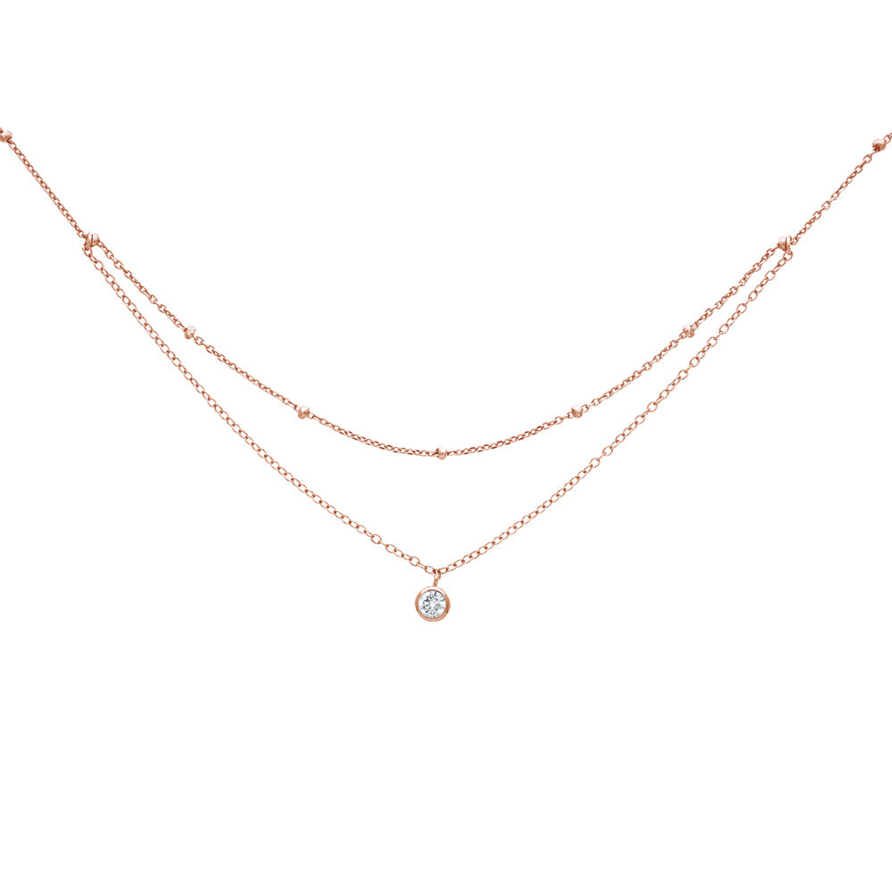 18kt Rose Gold plated Layered Necklace with Cubic Zirconia