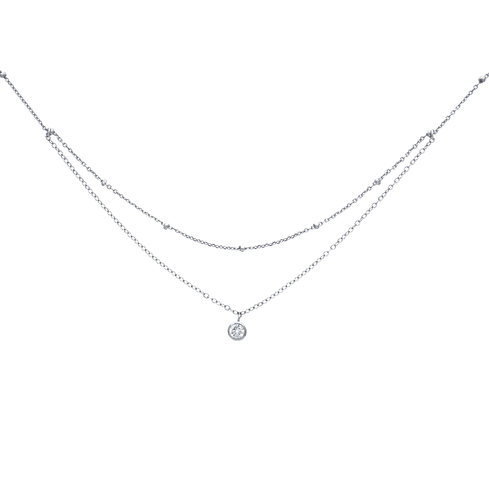 Sterling Silver Layered Necklace with Cubic Zirconia