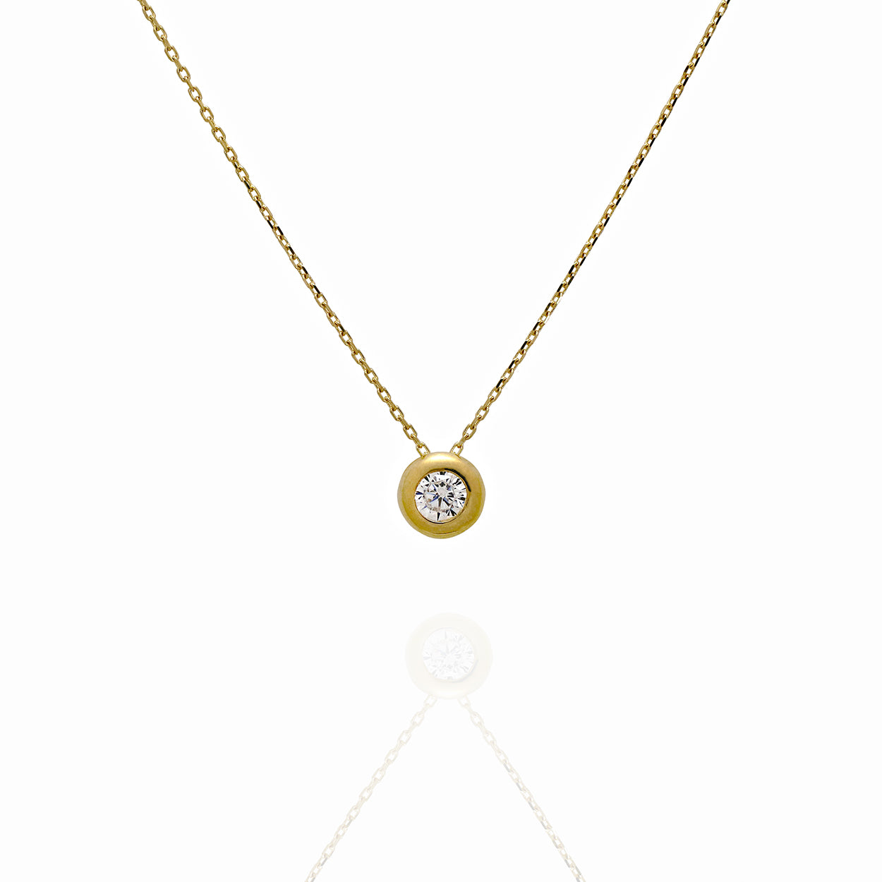10kt Yellow gold Necklace with bezel Set Cubic Zirconia on a Cable style chain