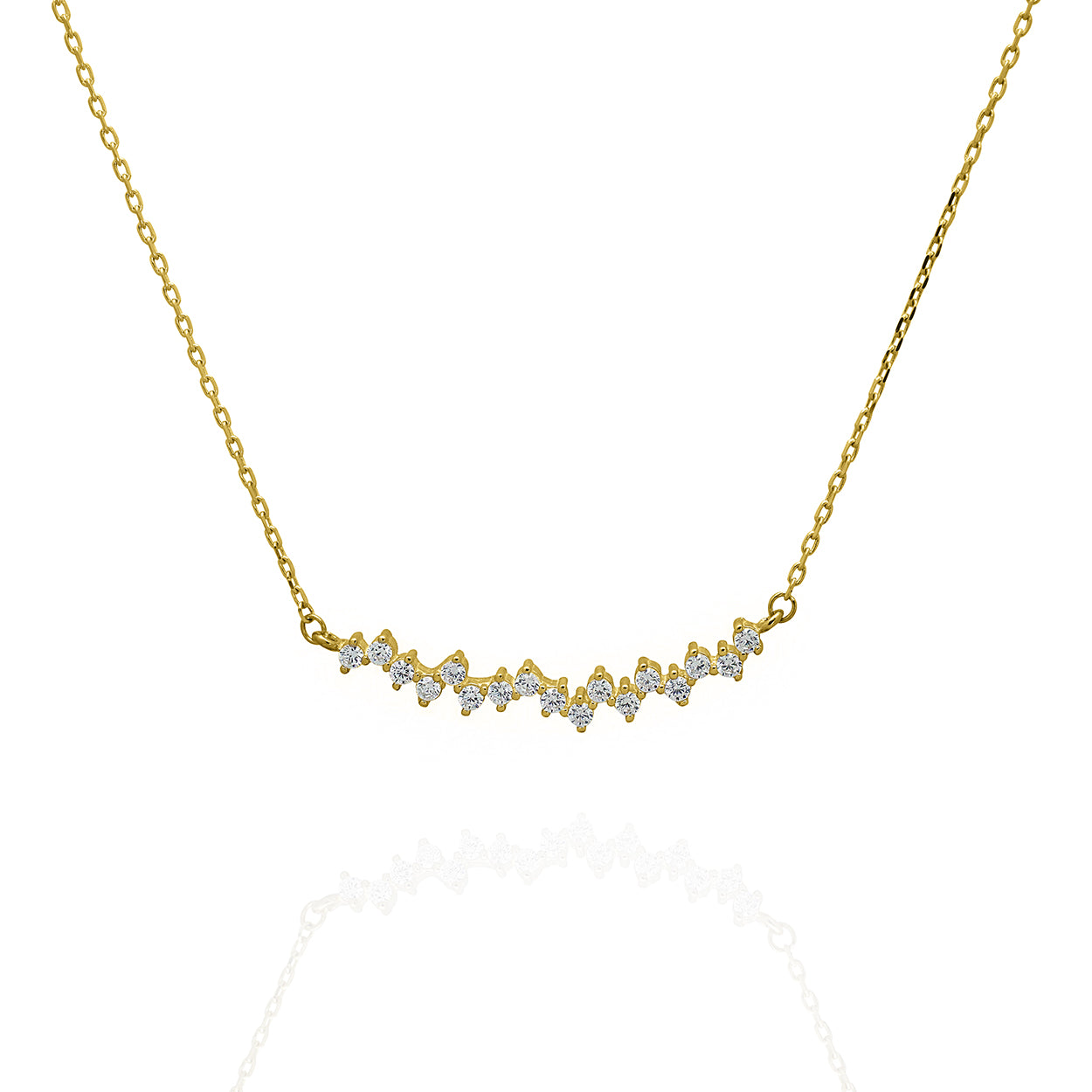 10kt Yellow Gold Pulse Necklace set with cubic zirconia on a cable style chain