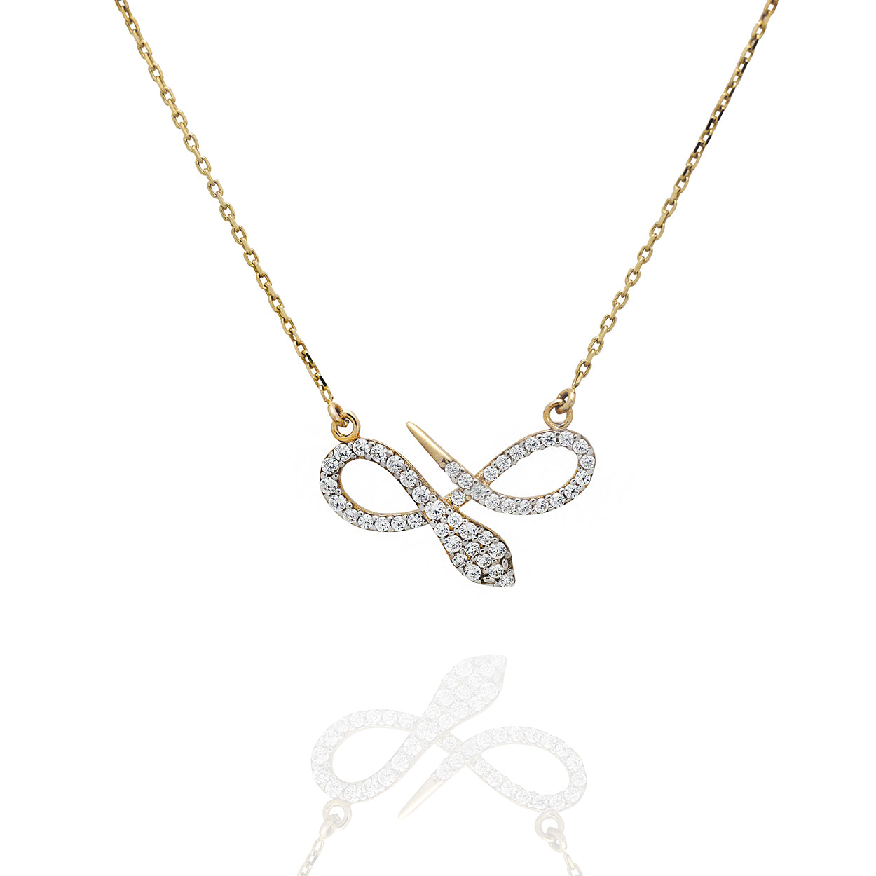 10kt Yellow Gold Snake Necklace set with Cubic Zirconia and attached to cable style chain