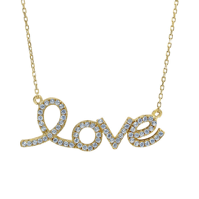 10KT Yellow Gold Love necklace set with Cubic Zirconia 