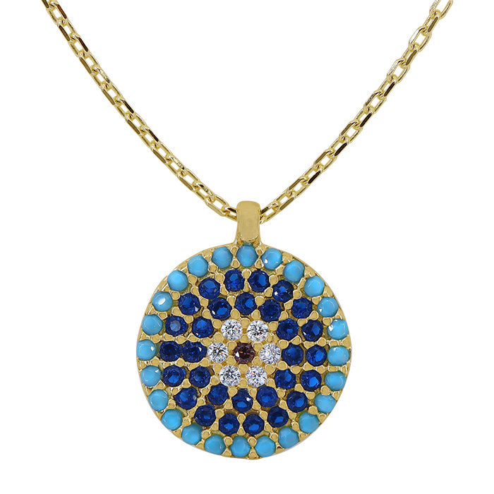 10KT Yellow Gold Round Evil Eye Necklace 