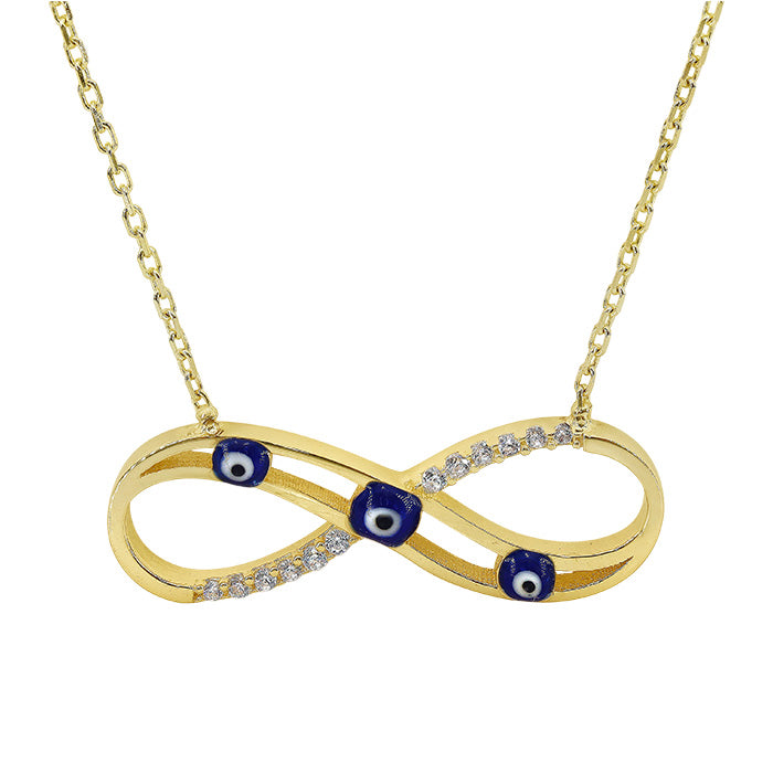 10KT Yellow Gold Infinity Evil Eye Necklace