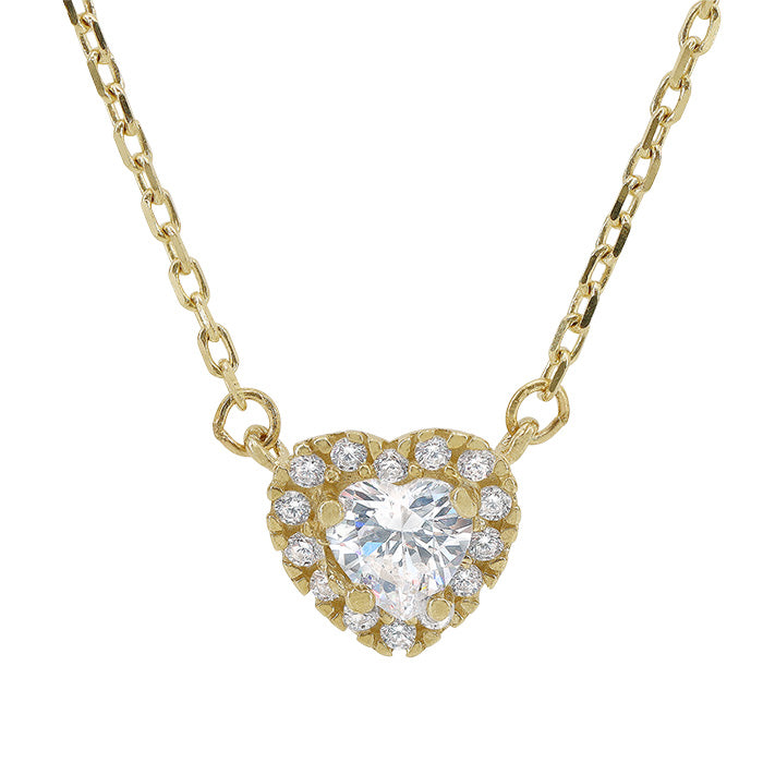10kt yellow gold set with cubic zirconia heart necklace