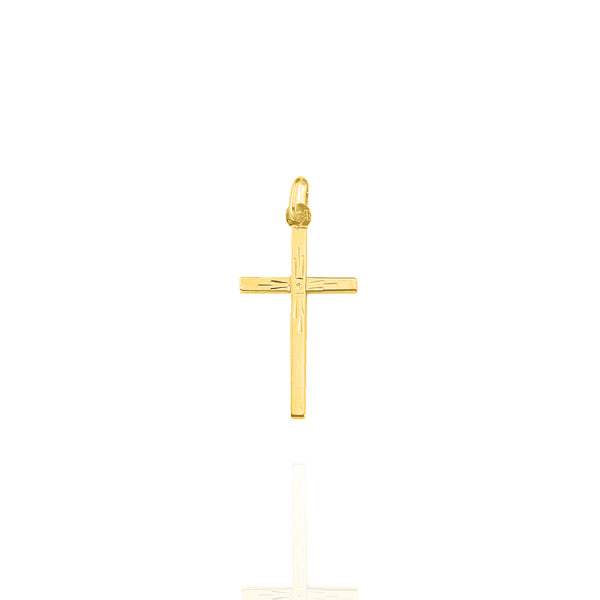 Solid Yellow Gold Textured Cross Pendant Small
