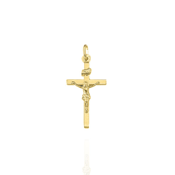 Solid Yellow Gold INRI Cross Pendant Small