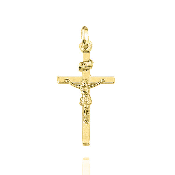 Solid Yellow Gold INRI Cross Large