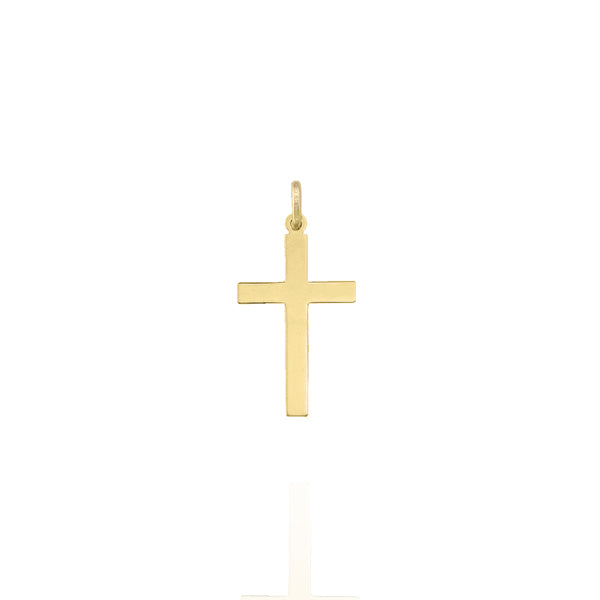 Solid Yellow Gold Flat Cross Pendant Small