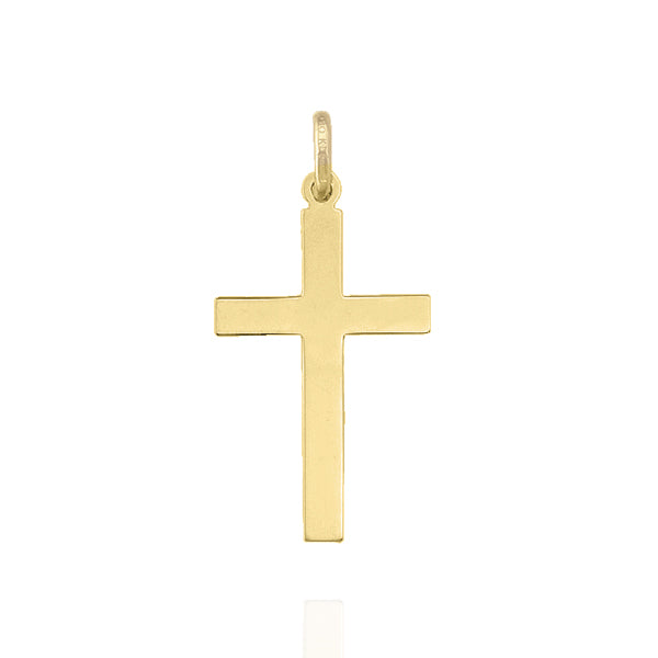 Solid Yellow Gold Flat Cross Pendant Large