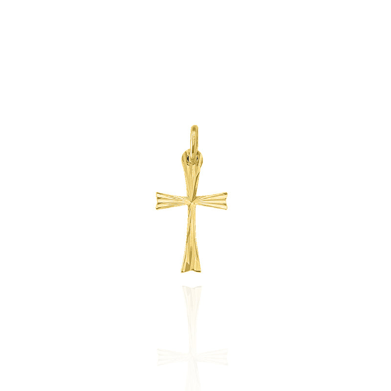 Solid Yellow Gold Textured Cross Charm