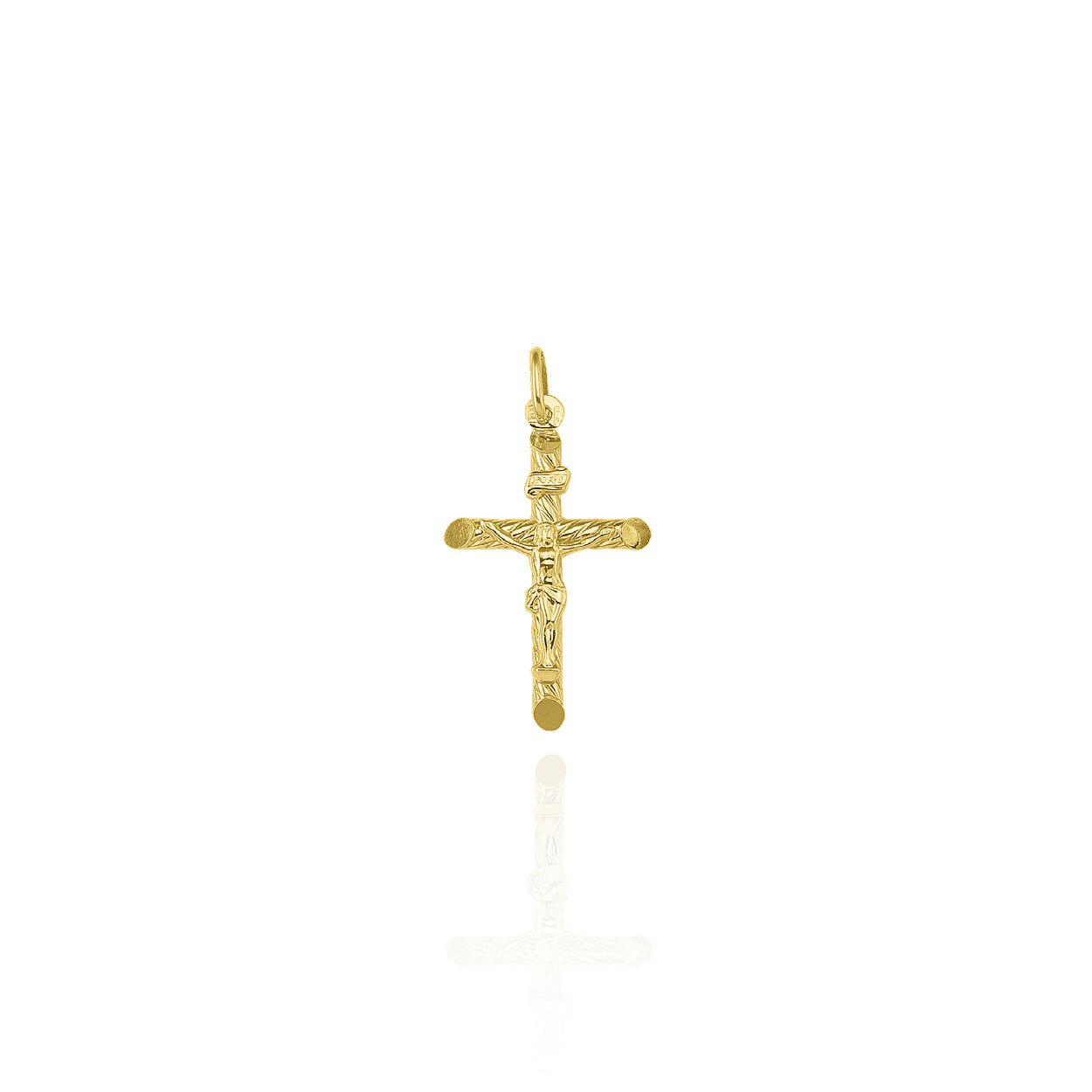 Solid Yellow Gold Textured Crucifix Pendant