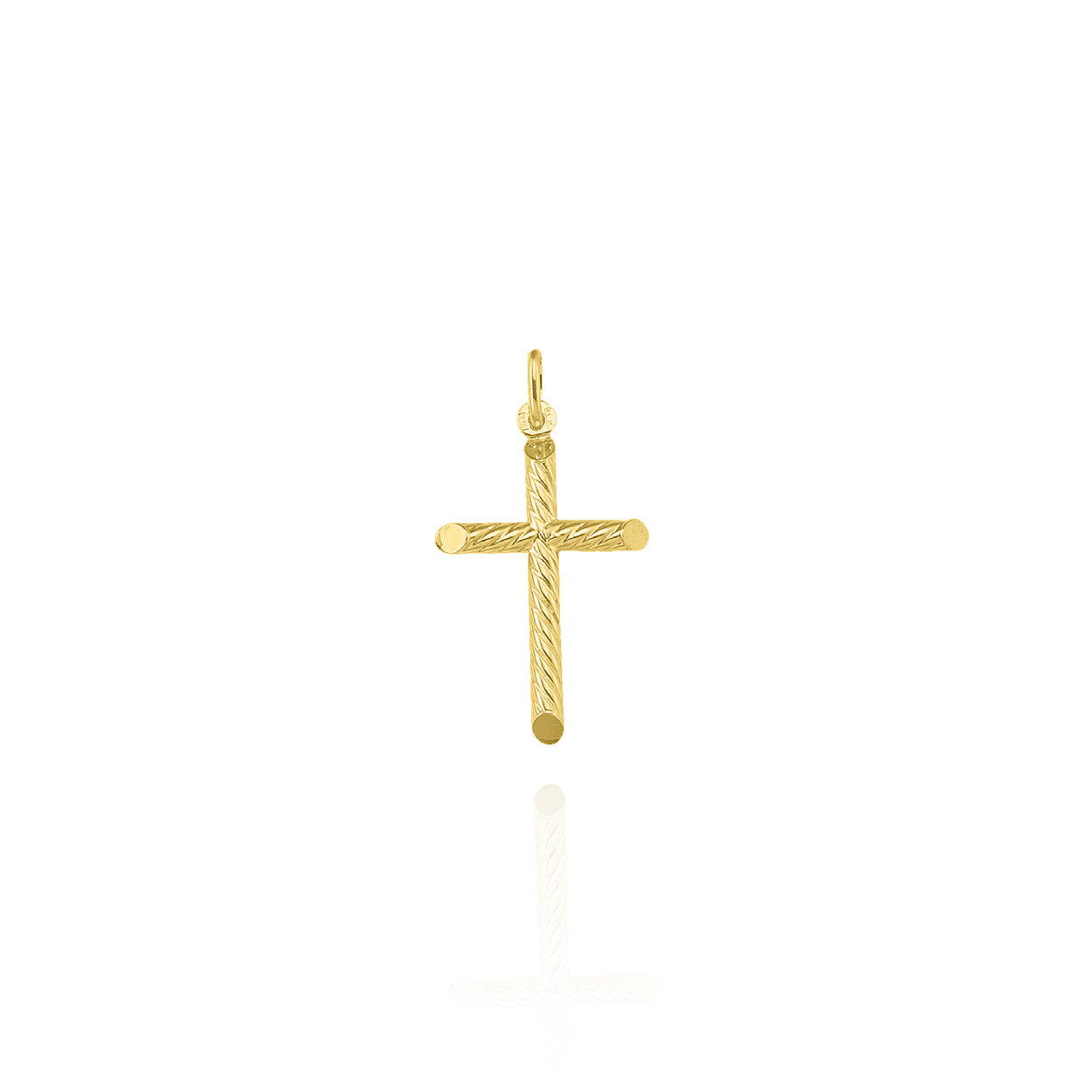 Solid Yellow Gold Textured Bevelled Cross Pendant