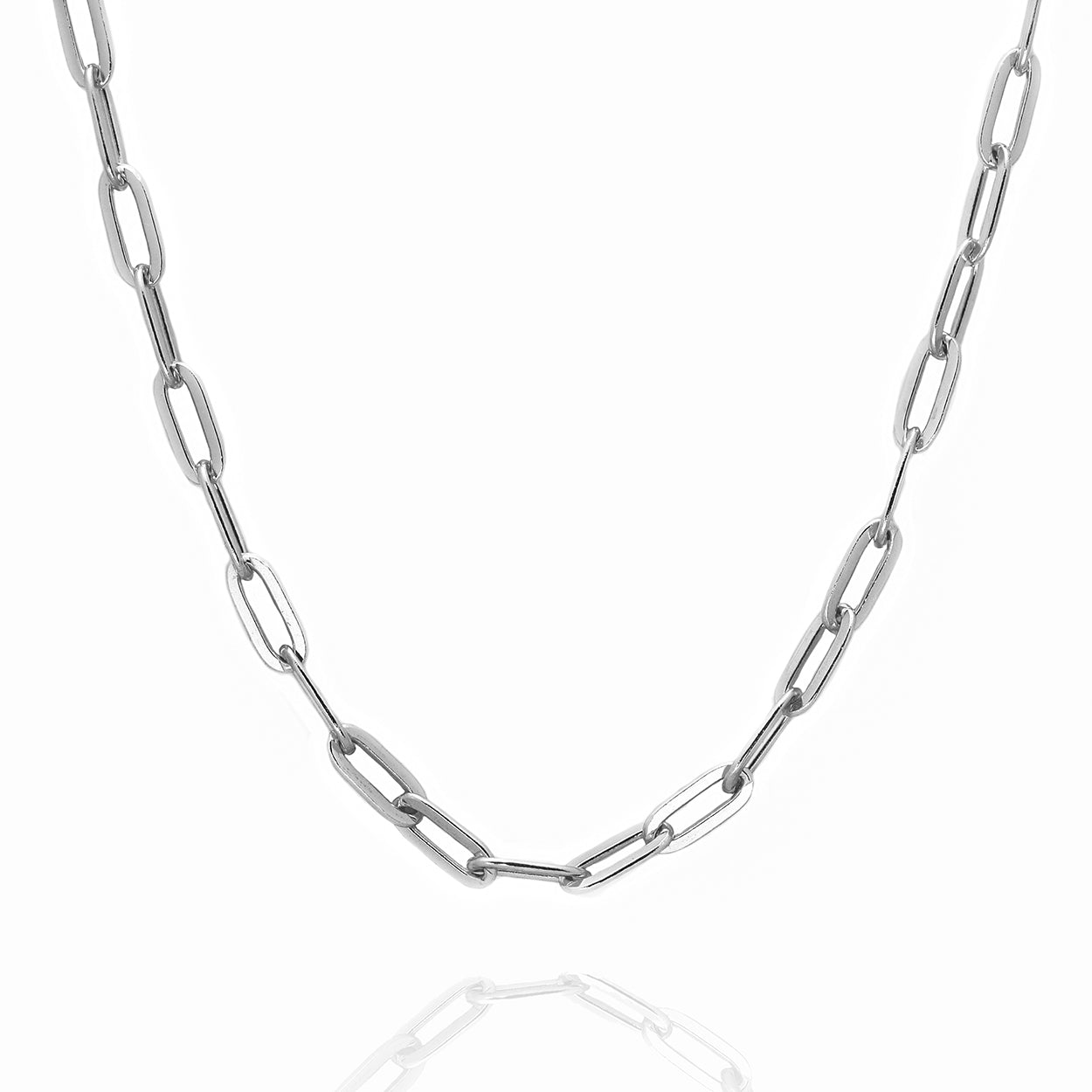 Rhodium Plated Sterling Silver Paper Clip Style Chain