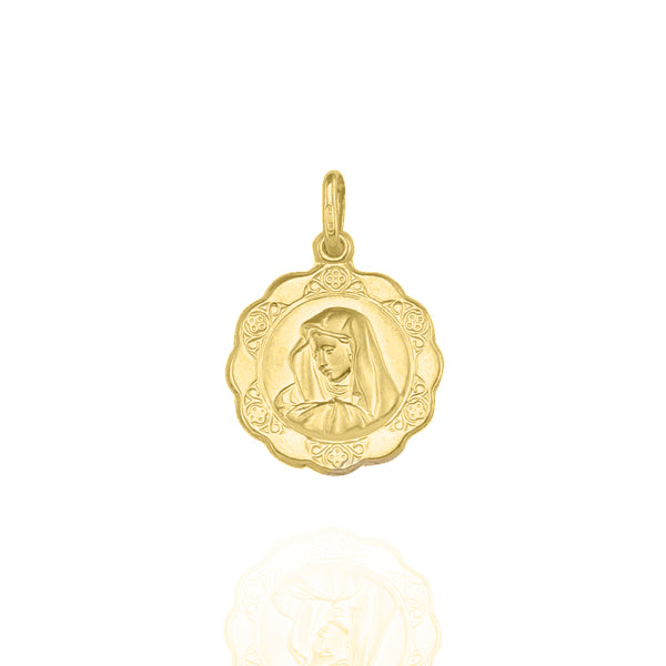 Textured Madonna Medallion Large in Solid Yellow Gold