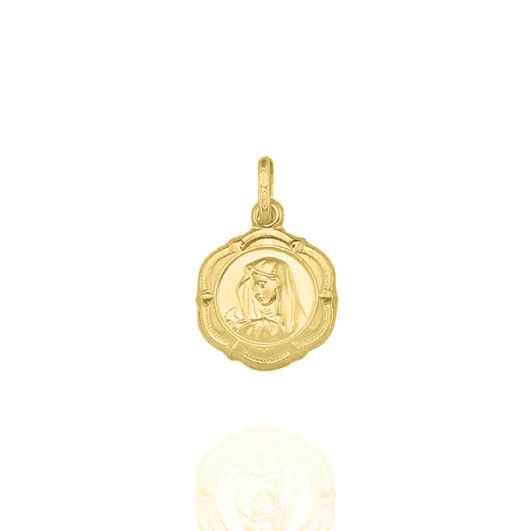 Textured Madonna Medallion Medium in Solid Yellow Gold