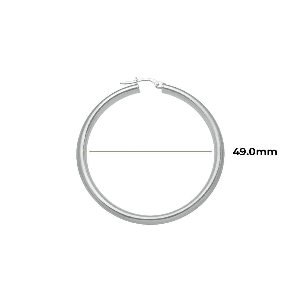 XL Hoops 3mm Tube Solid Gold White with Measurement 49mm