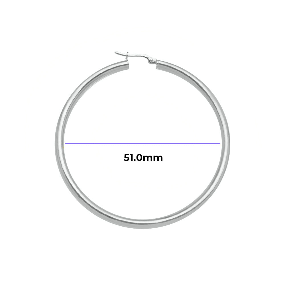 XXL Hoops 3mm Tube Solid Gold White with Measurement 51mm