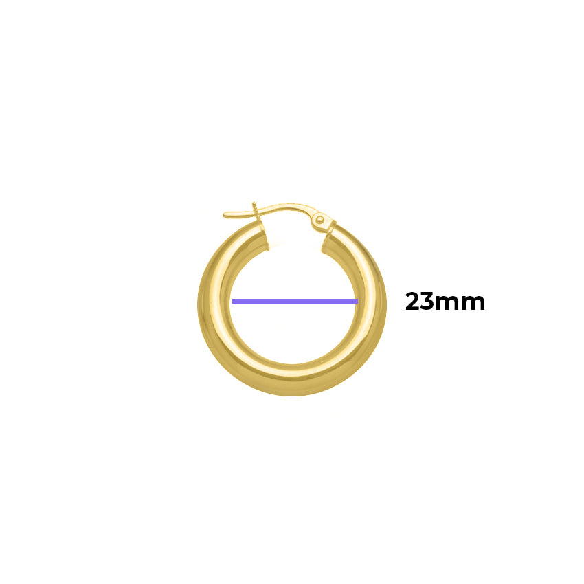 Small Solid Yellow Gold Hoop with 4mm Tube with Measurement