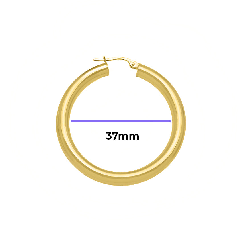 Large Solid Yellow Gold Hoop with 4mm Tube with Measurement