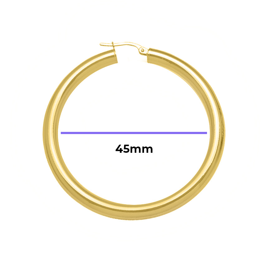 XL Solid Yellow Gold Hoop with 4mm Tube with Measurement