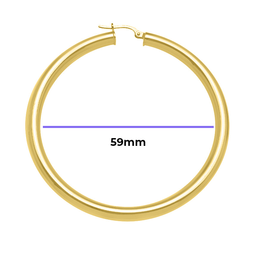 XXL Solid Yellow Gold Hoop with 4mm Tube with Measurement