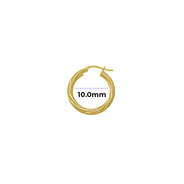 Extra Small 3mm Tube Textured Hoop Earrings Solid Gold Yellow with Measurement 10mm