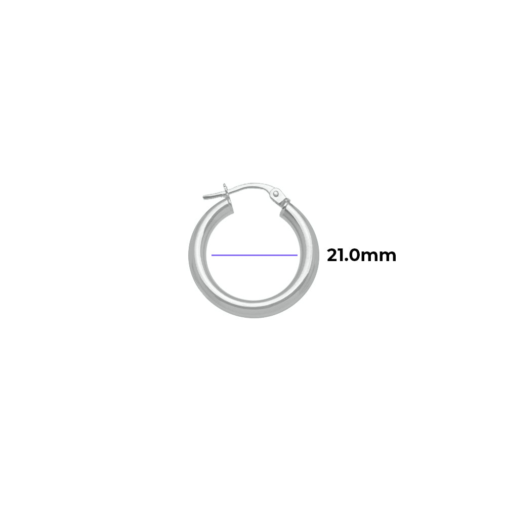 Small Hoops 3mm Tube Solid Gold White with Measurement 21mm
