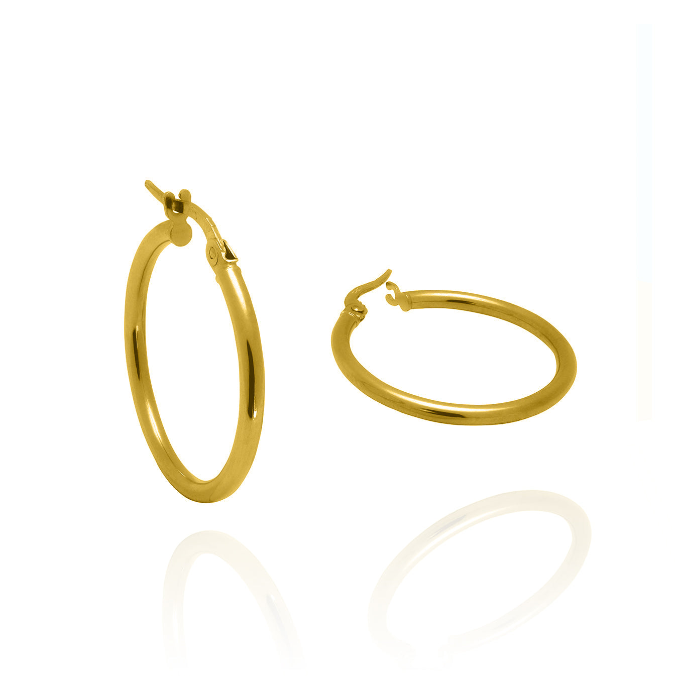 Medium 2mm Tube Solid Gold Hoop Earrings Yellow