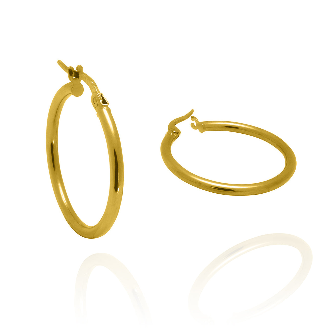 Large 2mm Tube Solid Gold Hoop Earrings Yellow