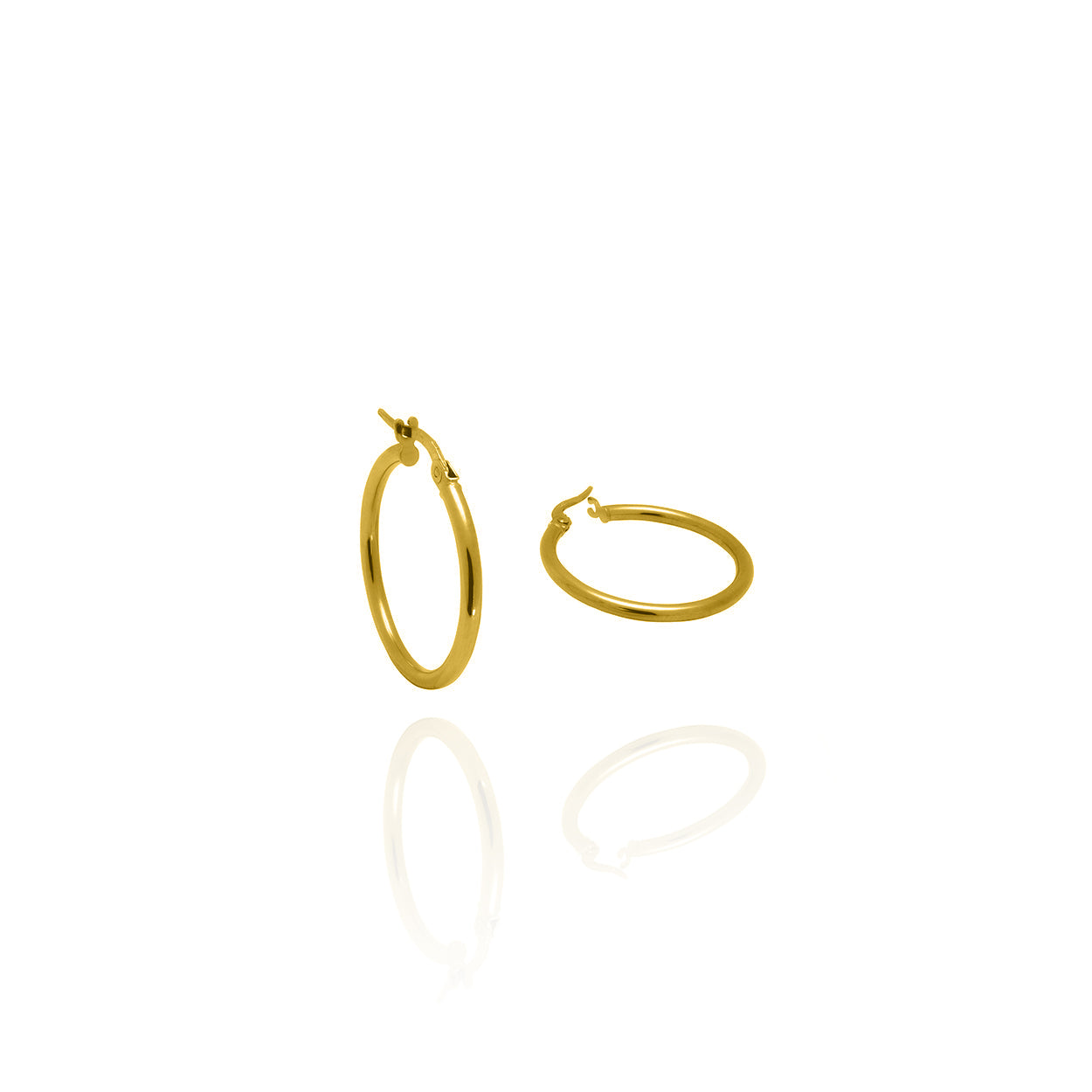 Extra Small Sized 2mm Tube Solid Gold Hoop Earrings Yellow