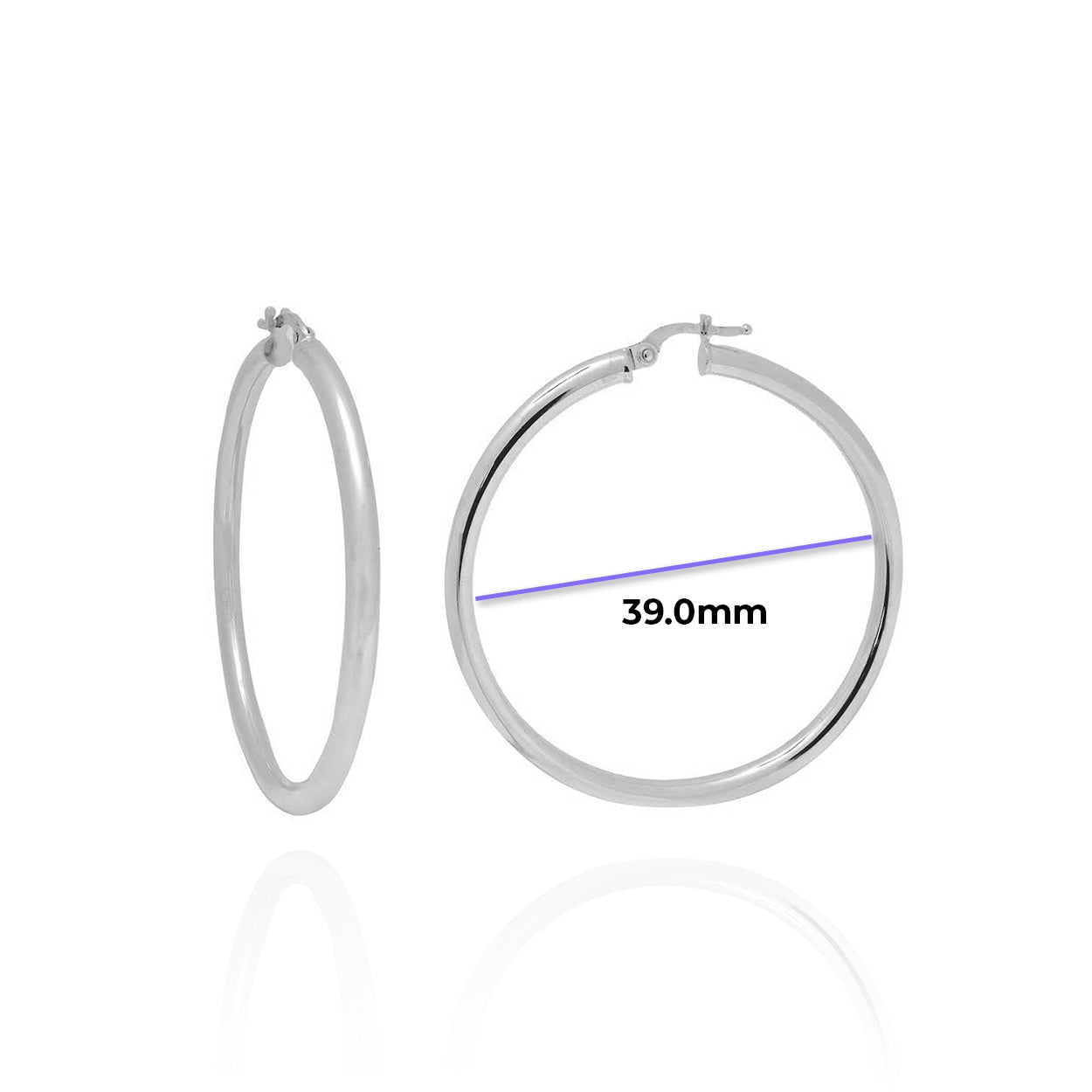XL 2mm Tube Solid Gold Hoops White with Measurement 39.0mm