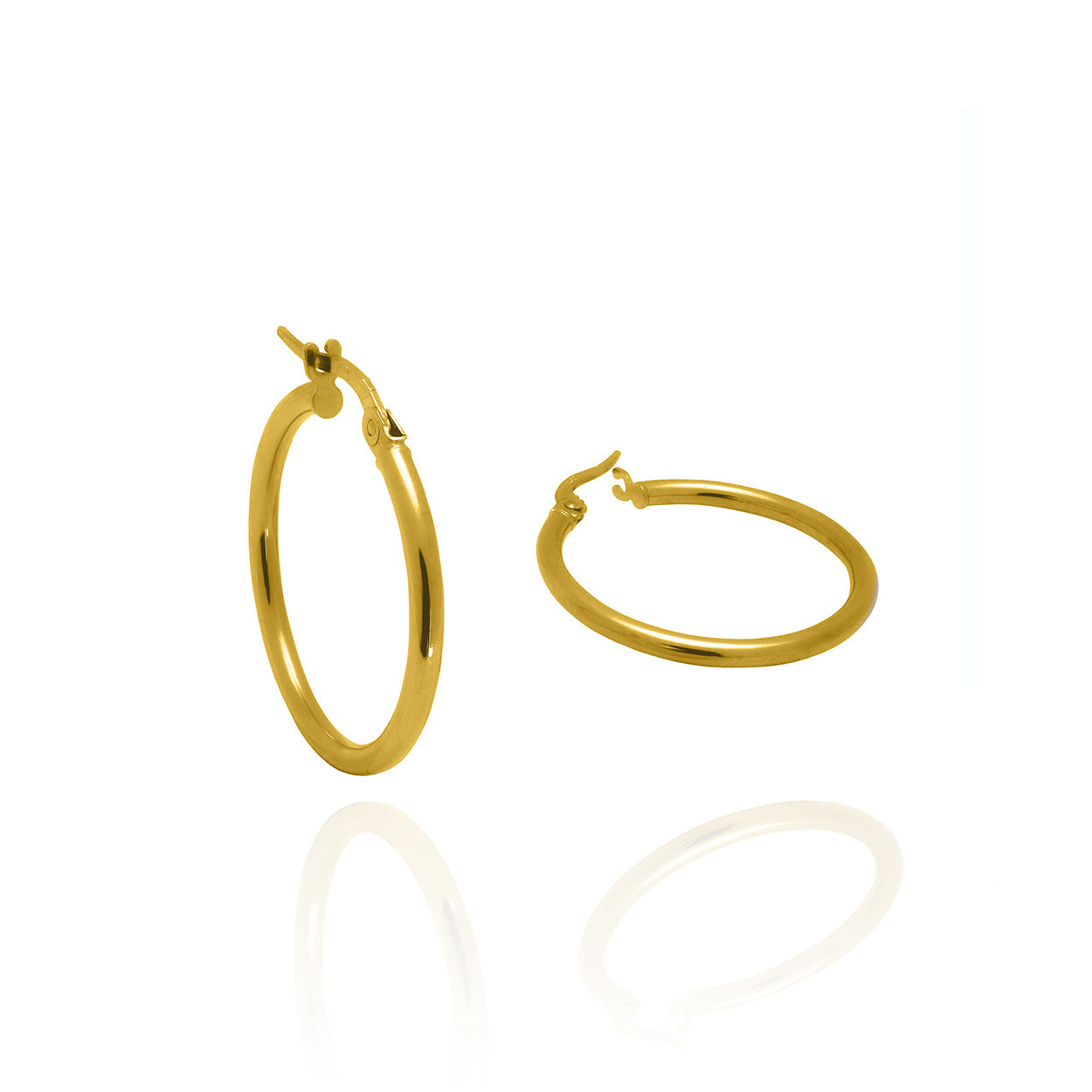 Small Sized 2mm Tube Solid Gold Hoop Earrings Yellow