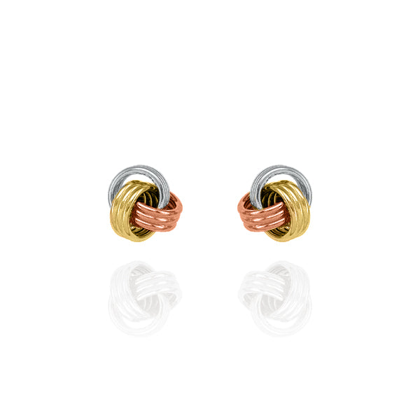 10KT Solid Gold Love Knot Earrings White Yellow and Rose