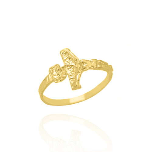 10KT Solid Yellow Gold Crucifix Ring Large