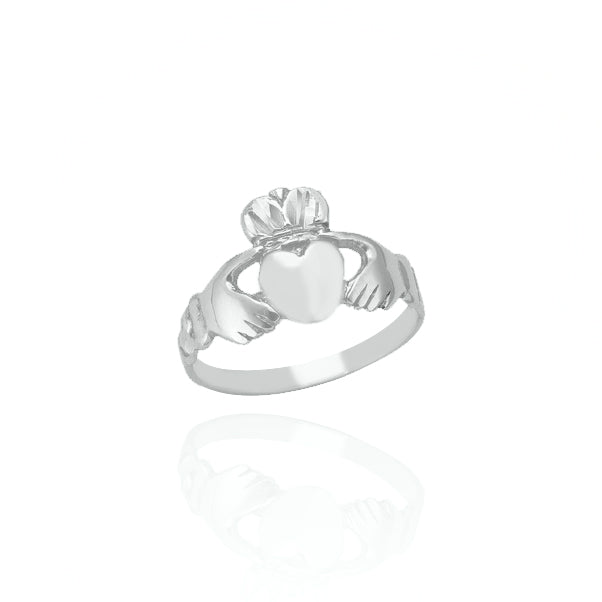 10KT Solid White Gold Claddagh Ring Small
