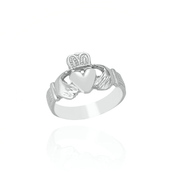 10KT Solid White Gold Claddagh Ring Large