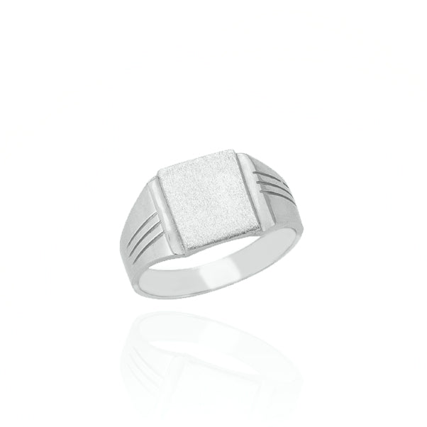 Solid 10KT White Gold Square Signet Textured Shoulders Small
